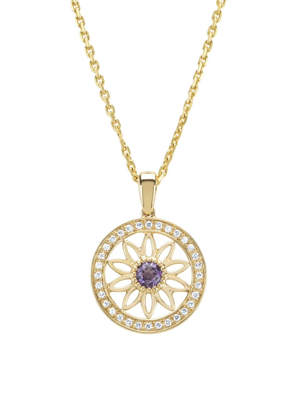 Diamond Point Losse Hangers|Geelgouden Bruidssieraden<Birthstones geelgouden hanger paarse amethist (Februari)