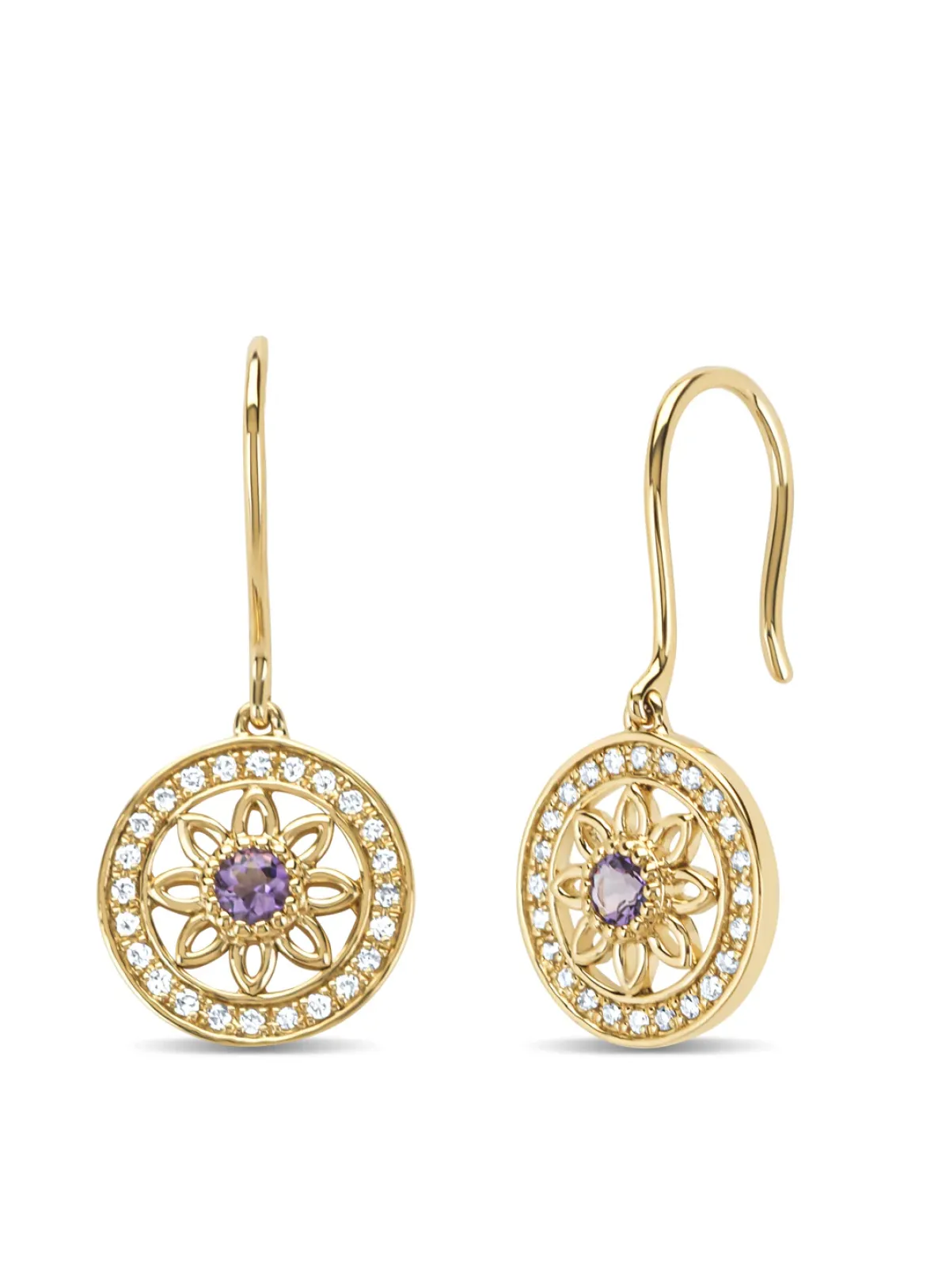 Diamond Point Geelgouden Oorsieraden|Oorsieraden Met Kleurstenen<Birthstones geelgouden oorhangers paarse amethist (Februari)