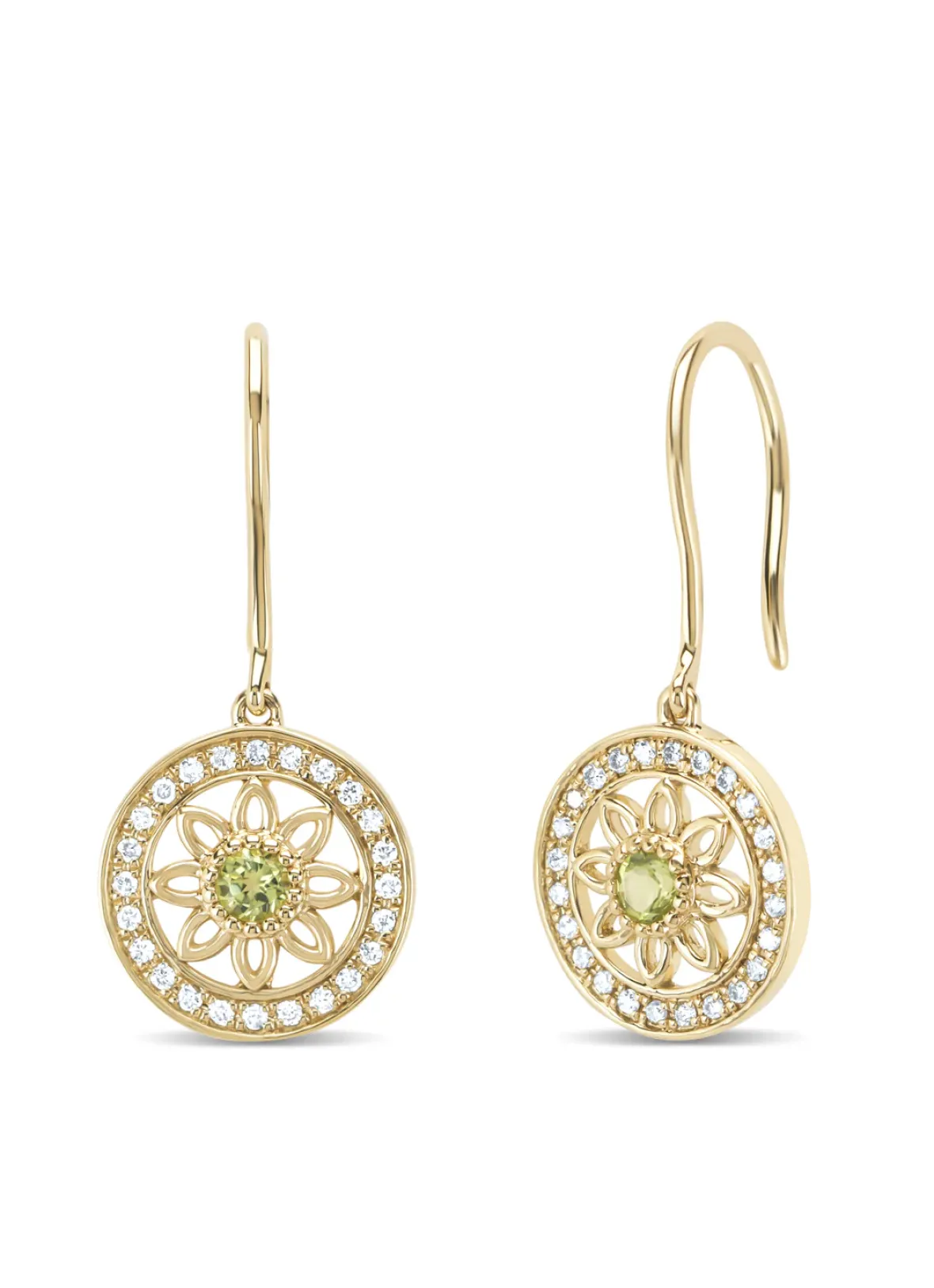 Diamond Point Geelgouden Oorsieraden|Oorsieraden Met Kleurstenen<Birthstones geelgouden oorhangers peridoot (Augustus)