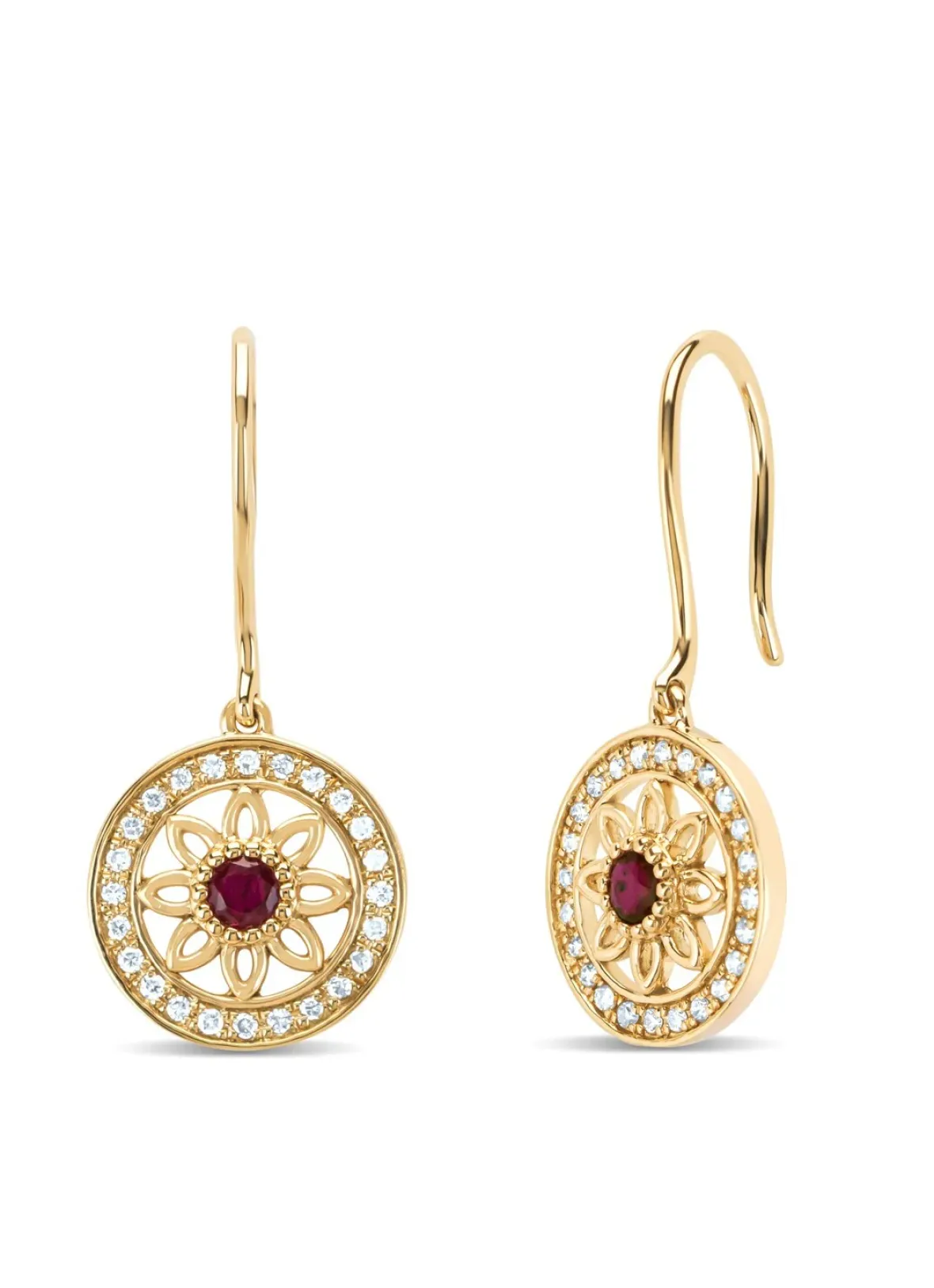 Diamond Point Geelgouden Oorsieraden|Oorsieraden Met Kleurstenen<Birthstones geelgouden oorhangers robijn (Juli)