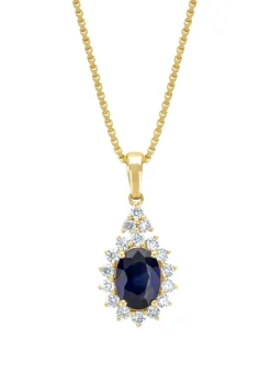 Diamond Point Losse Hangers|Geelgouden Bruidssieraden<Geelgouden hanger, 1.00 ct blauwe saffier, Eden