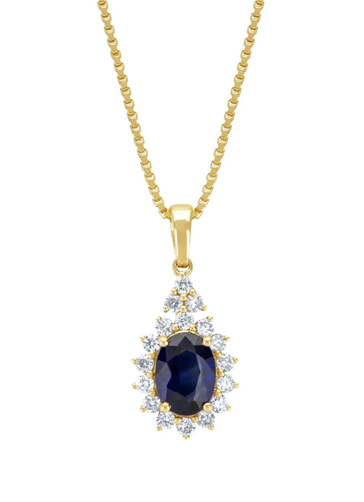 Diamond Point Losse Hangers|Geelgouden Bruidssieraden<Geelgouden hanger, 1.00 ct blauwe saffier, Eden