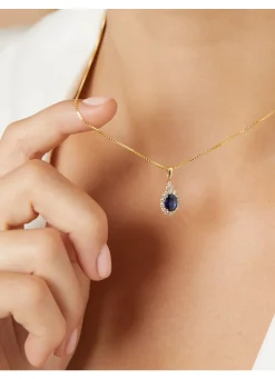 Diamond Point Losse Hangers|Geelgouden Bruidssieraden<Geelgouden hanger, 1.00 ct blauwe saffier, Eden