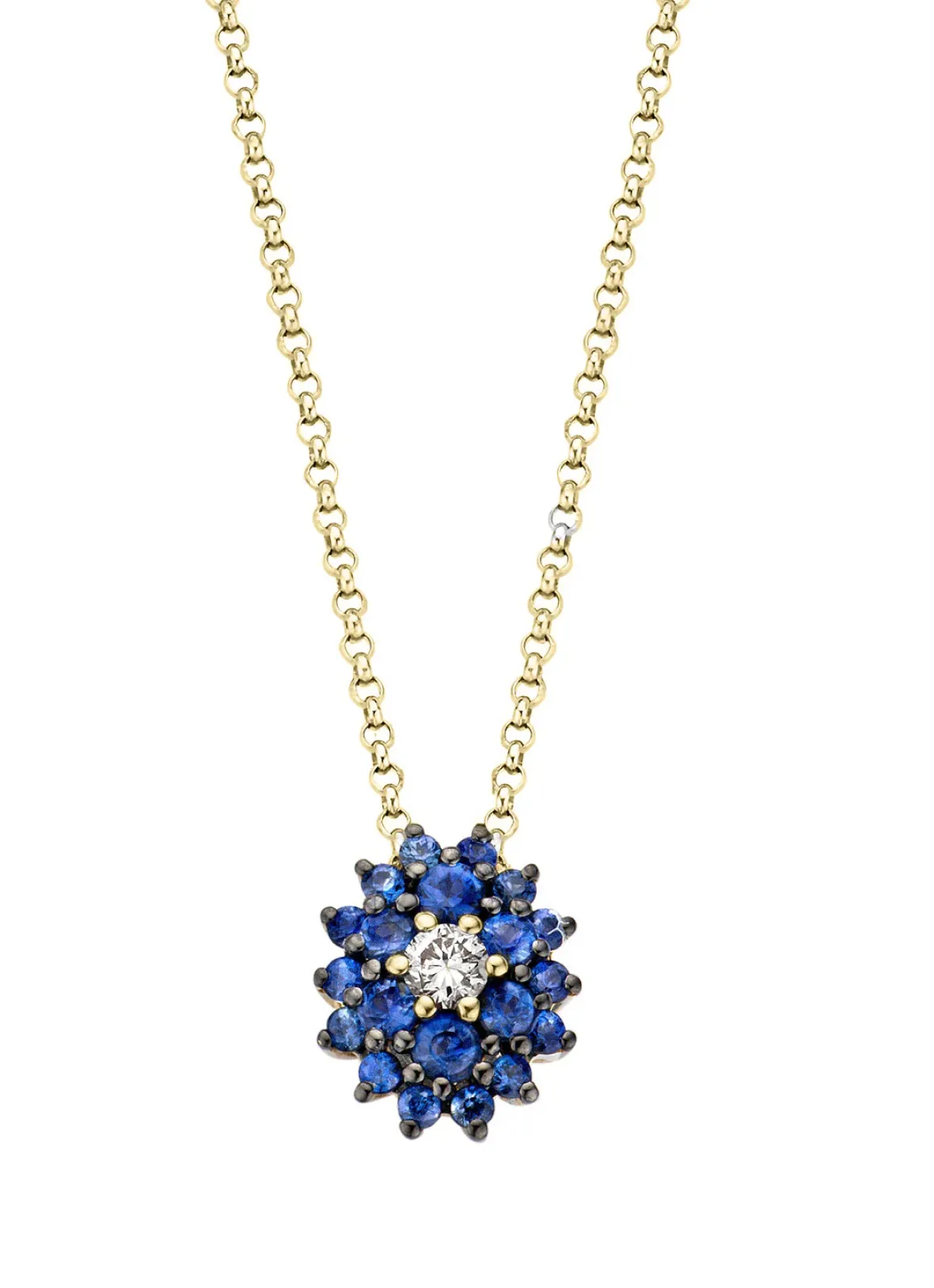 Diamond Point Losse Hangers|Geelgouden Bruidssieraden<Geelgouden hanger, 0.30 ct blauwe saffier, Majestic