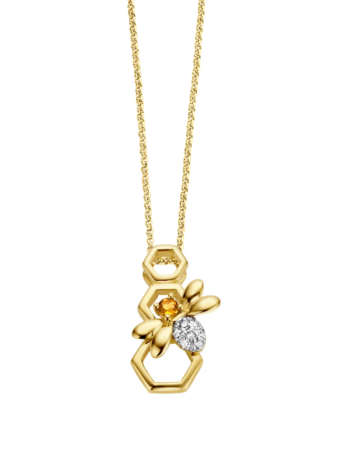 Diamond Point Losse Hangers|Geelgouden Bruidssieraden<Geelgouden hanger, 0.03 ct citrien, Queen Bee