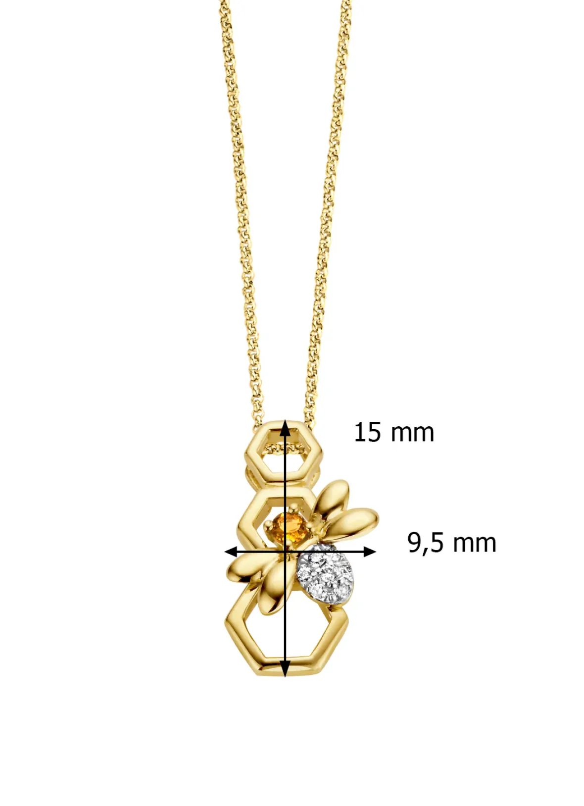 Diamond Point Losse Hangers|Geelgouden Bruidssieraden<Geelgouden hanger, 0.03 ct citrien, Queen Bee