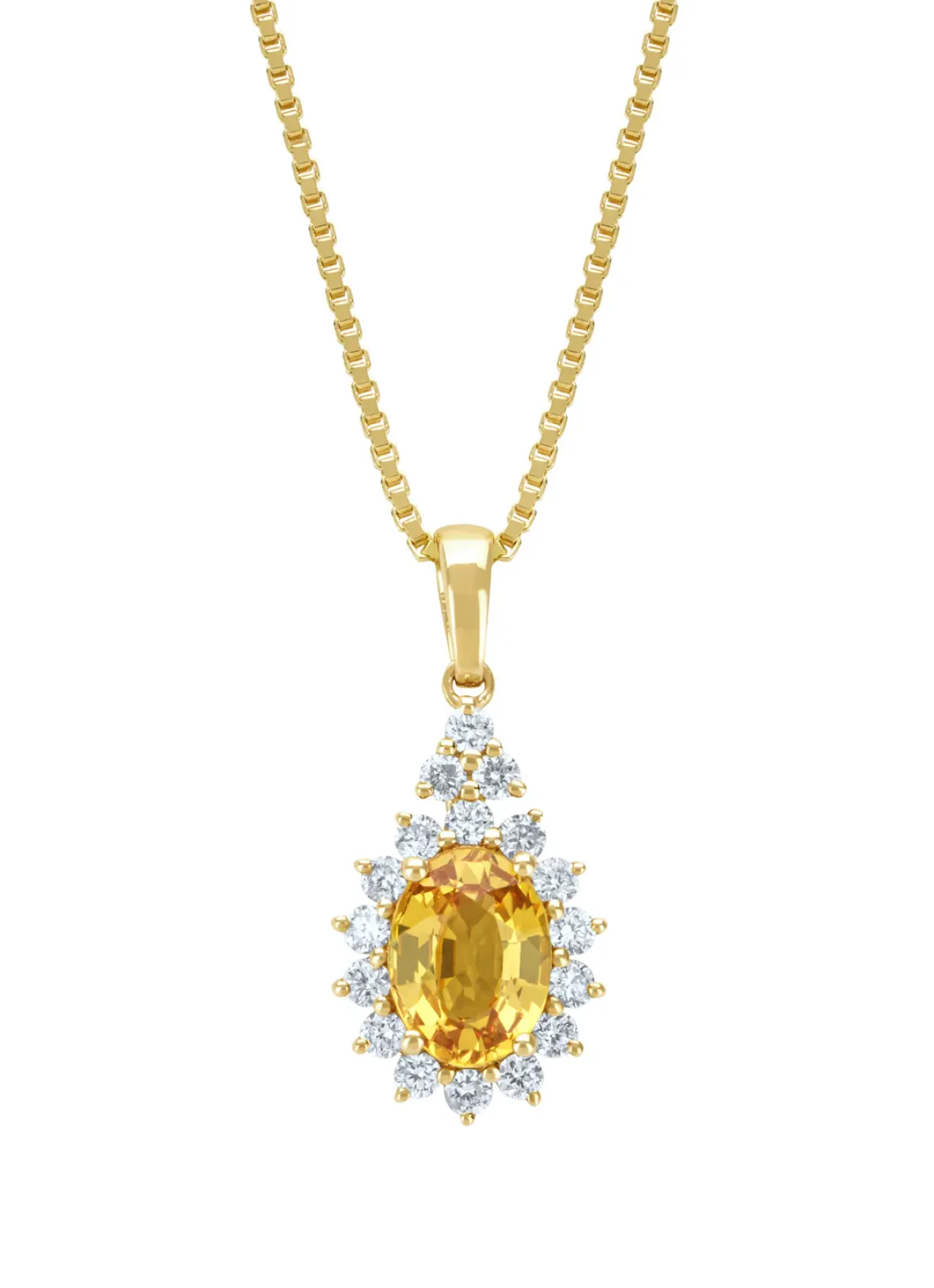 Diamond Point Losse Hangers|Geelgouden Bruidssieraden<Geelgouden hanger, 1.00 ct gele saffier, Eden