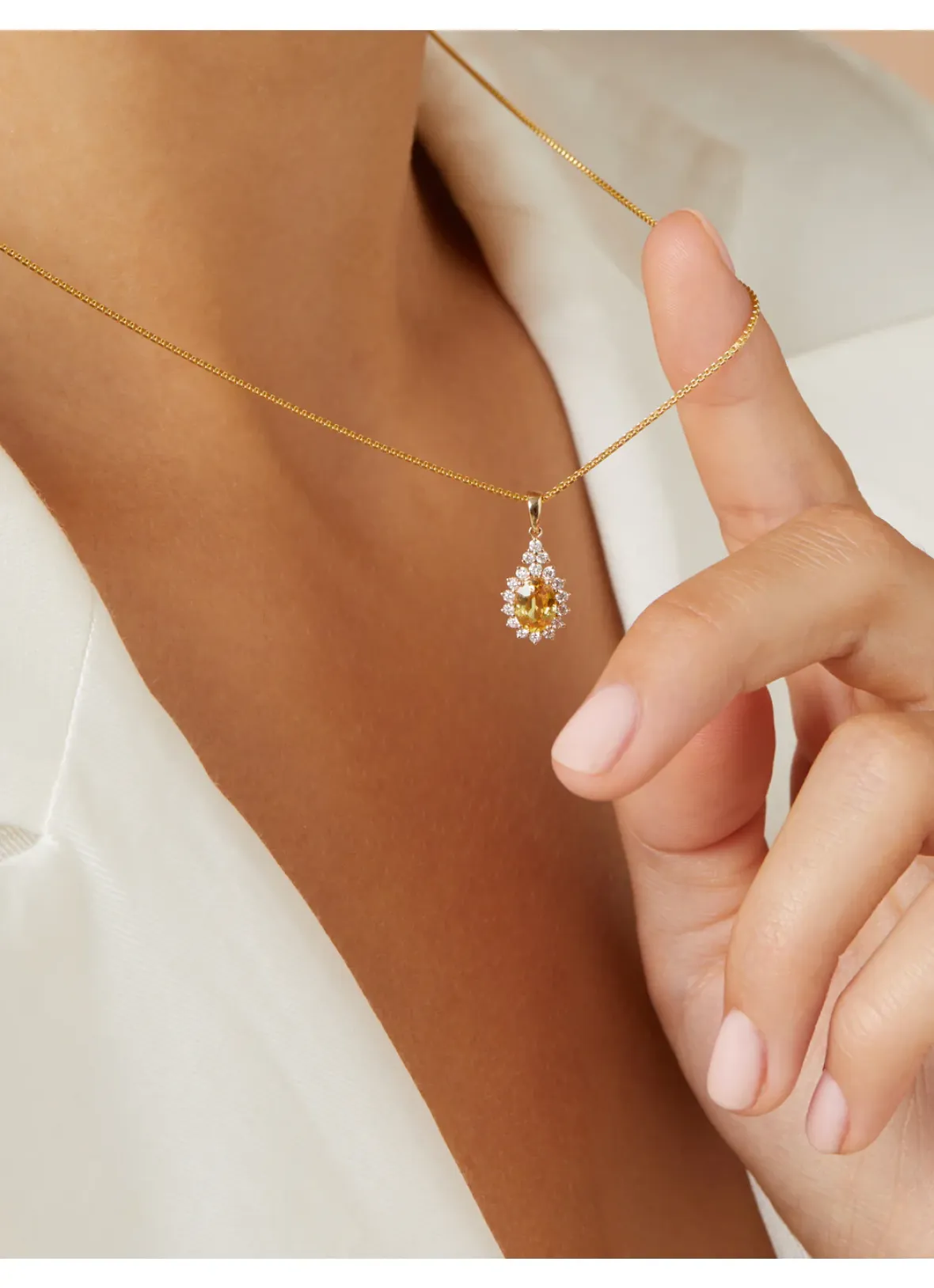 Diamond Point Losse Hangers|Geelgouden Bruidssieraden<Geelgouden hanger, 1.00 ct gele saffier, Eden