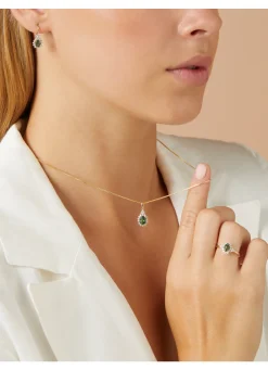 Diamond Point Losse Hangers|Geelgouden Bruidssieraden<Geelgouden hanger, 1.00 ct groene saffier, Eden