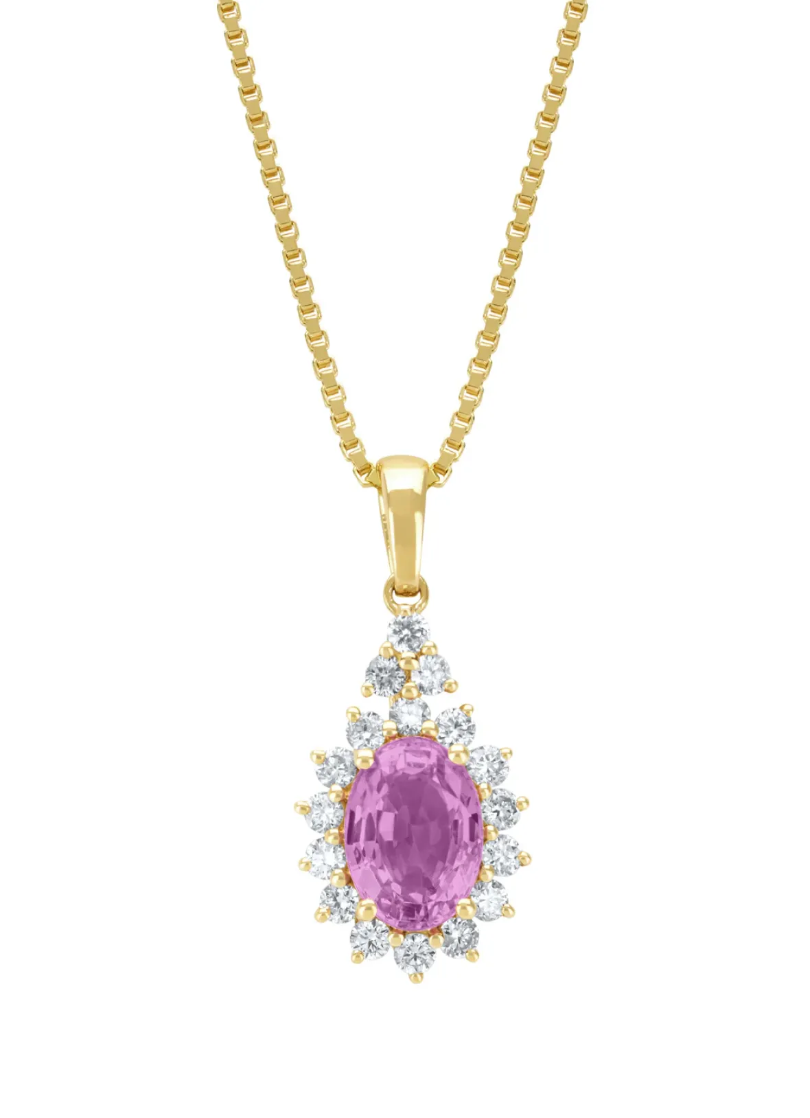 Diamond Point Losse Hangers|Geelgouden Bruidssieraden<Geelgouden hanger, 1.00 ct roze saffier, Eden
