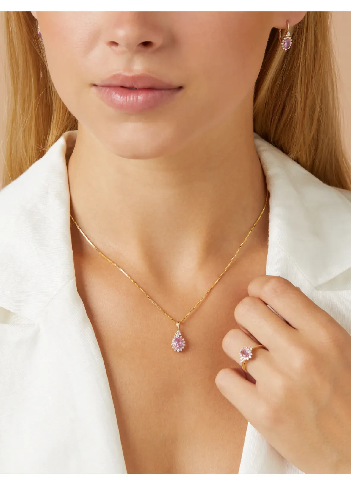Diamond Point Losse Hangers|Geelgouden Bruidssieraden<Geelgouden hanger, 1.00 ct roze saffier, Eden