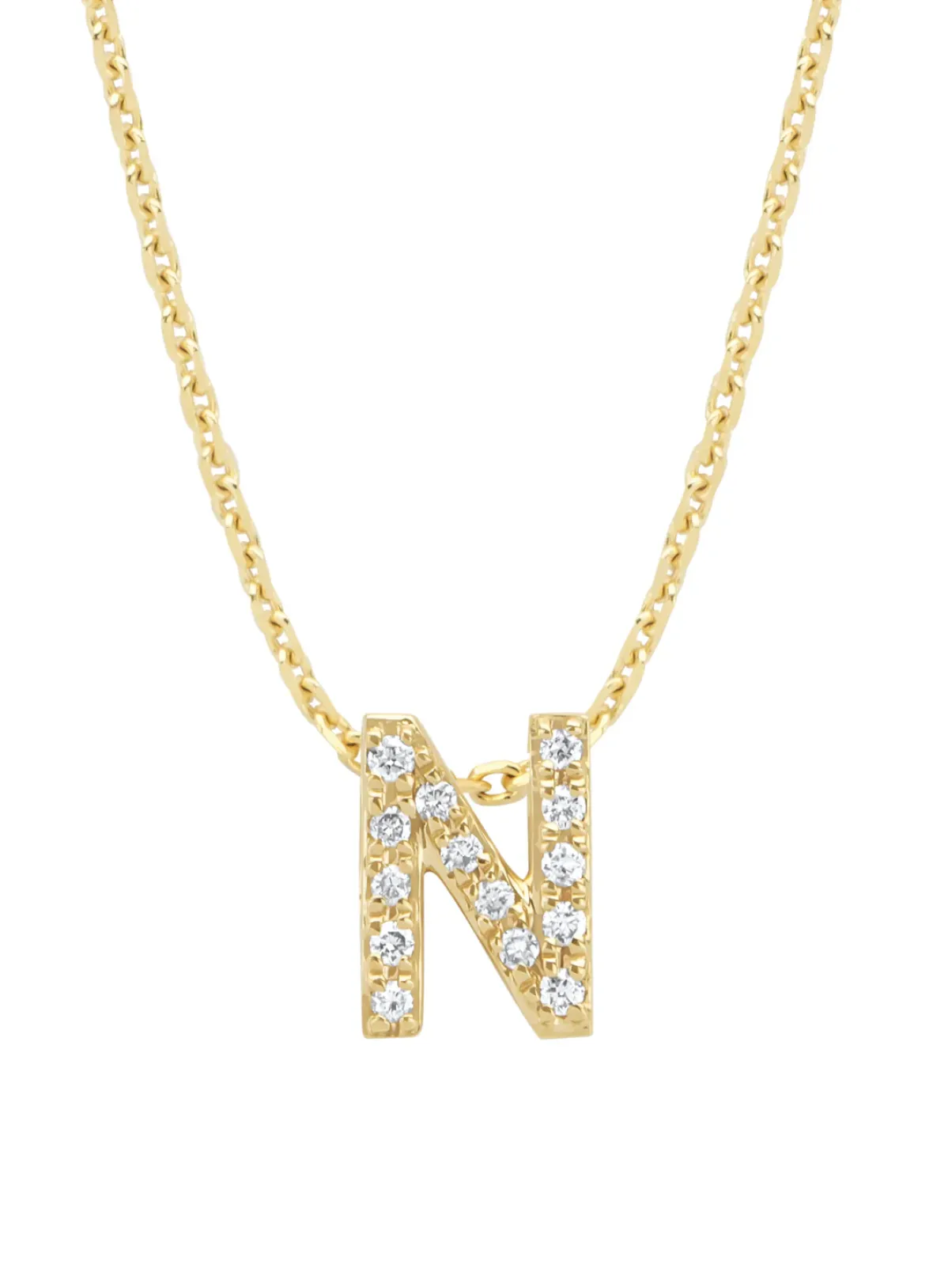 Diamond Point Letter Hangers|Losse Hangers<Geelgouden hanger N, 0.05 ct diamant, Alphabet