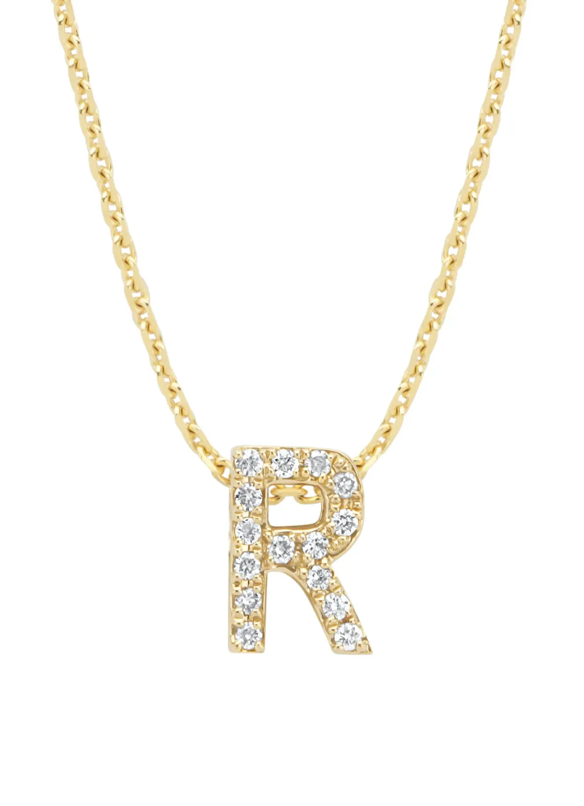 Diamond Point Letter Hangers|Losse Hangers<Geelgouden hanger R, 0.06 ct diamant, Alphabet