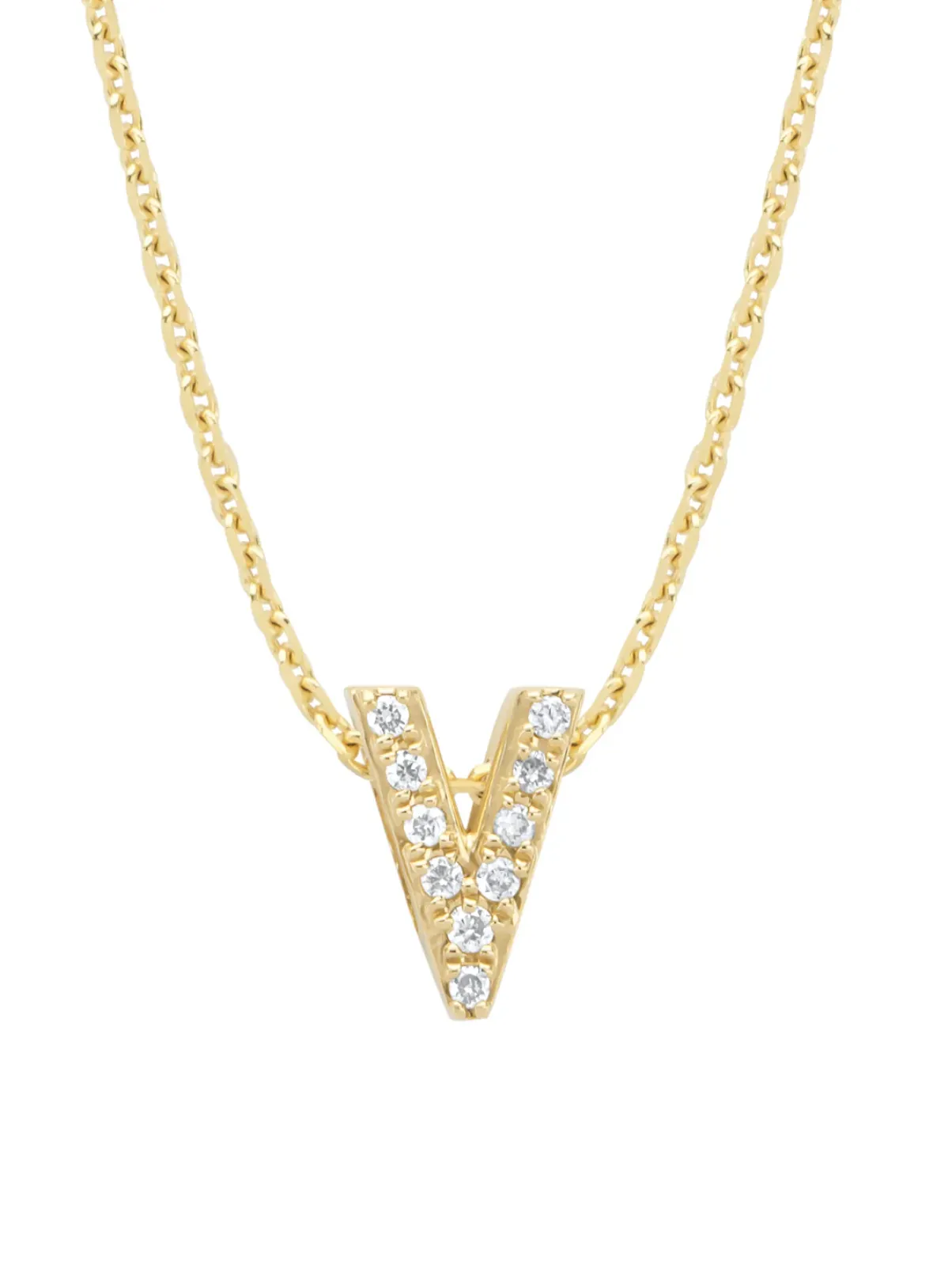 Diamond Point Letter Hangers|Losse Hangers<Geelgouden hanger V, 0.04 ct diamant, Alphabet