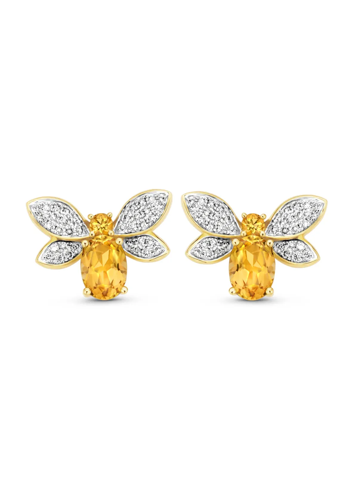 Diamond Point Geelgouden Oorsieraden|Oorsieraden Met Kleurstenen<Geelgouden oorsieraden, 1.55 ct citrien, Queen Bee
