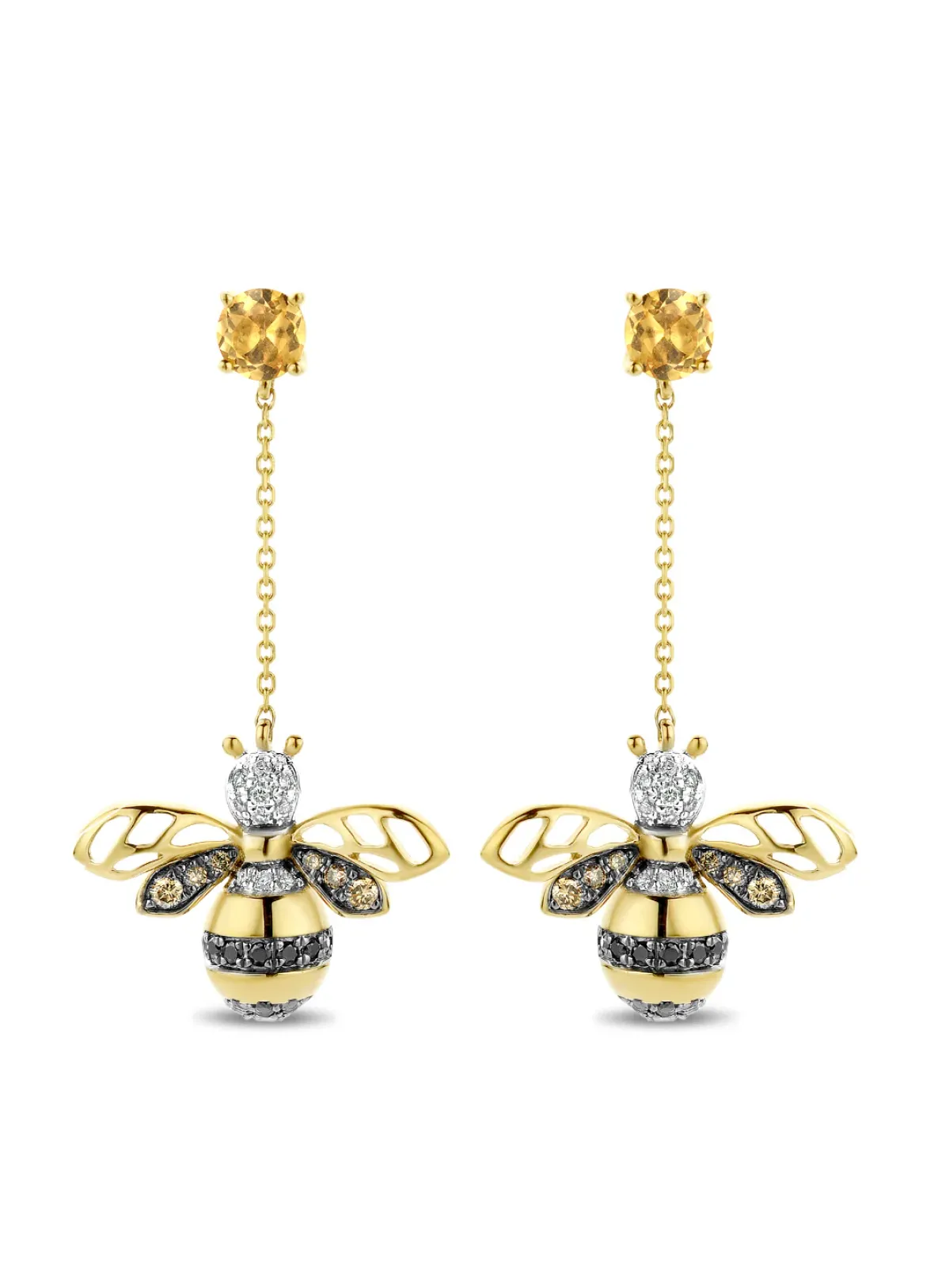 Diamond Point Geelgouden Oorsieraden|Oorhangers<Geelgouden oorsieraden, 0.39 ct citrien, Queen Bee