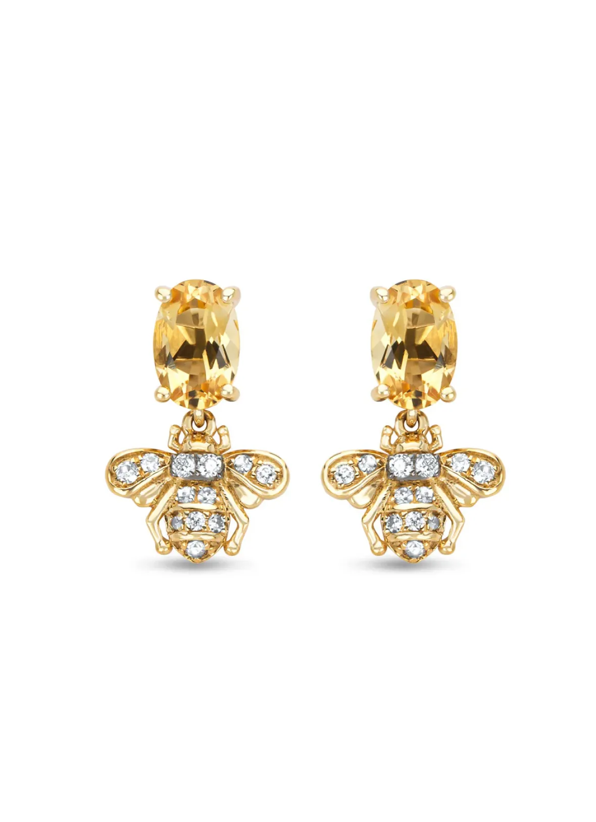 Diamond Point Geelgouden Oorsieraden|Oorsieraden Met Kleurstenen<Geelgouden oorsieraden, 0.87 ct citrien, Queen Bee