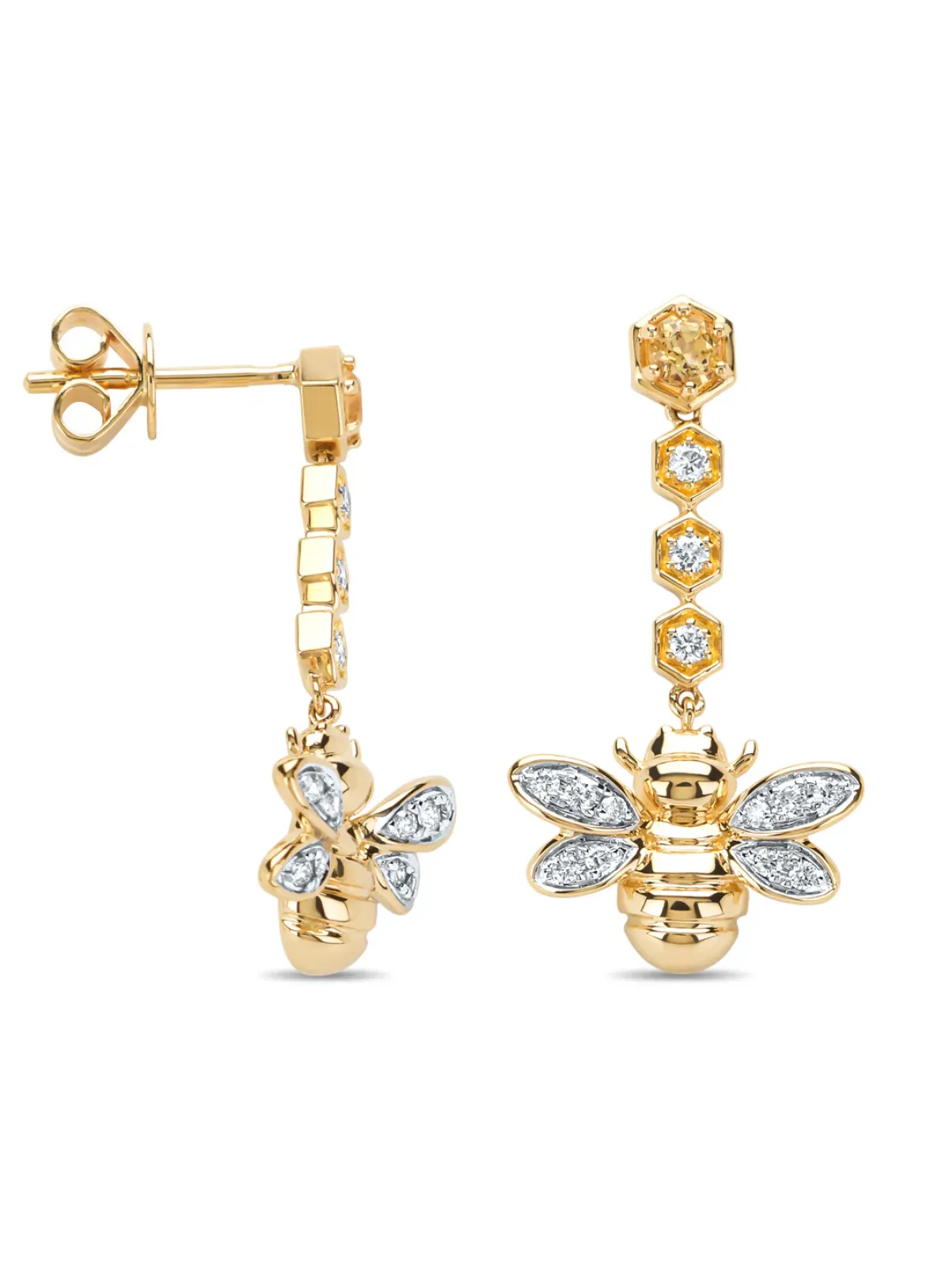 Diamond Point Geelgouden Oorsieraden|Oorsieraden Met Kleurstenen<Geelgouden oorsieraden, 0.20 ct citrien, Queen Bee