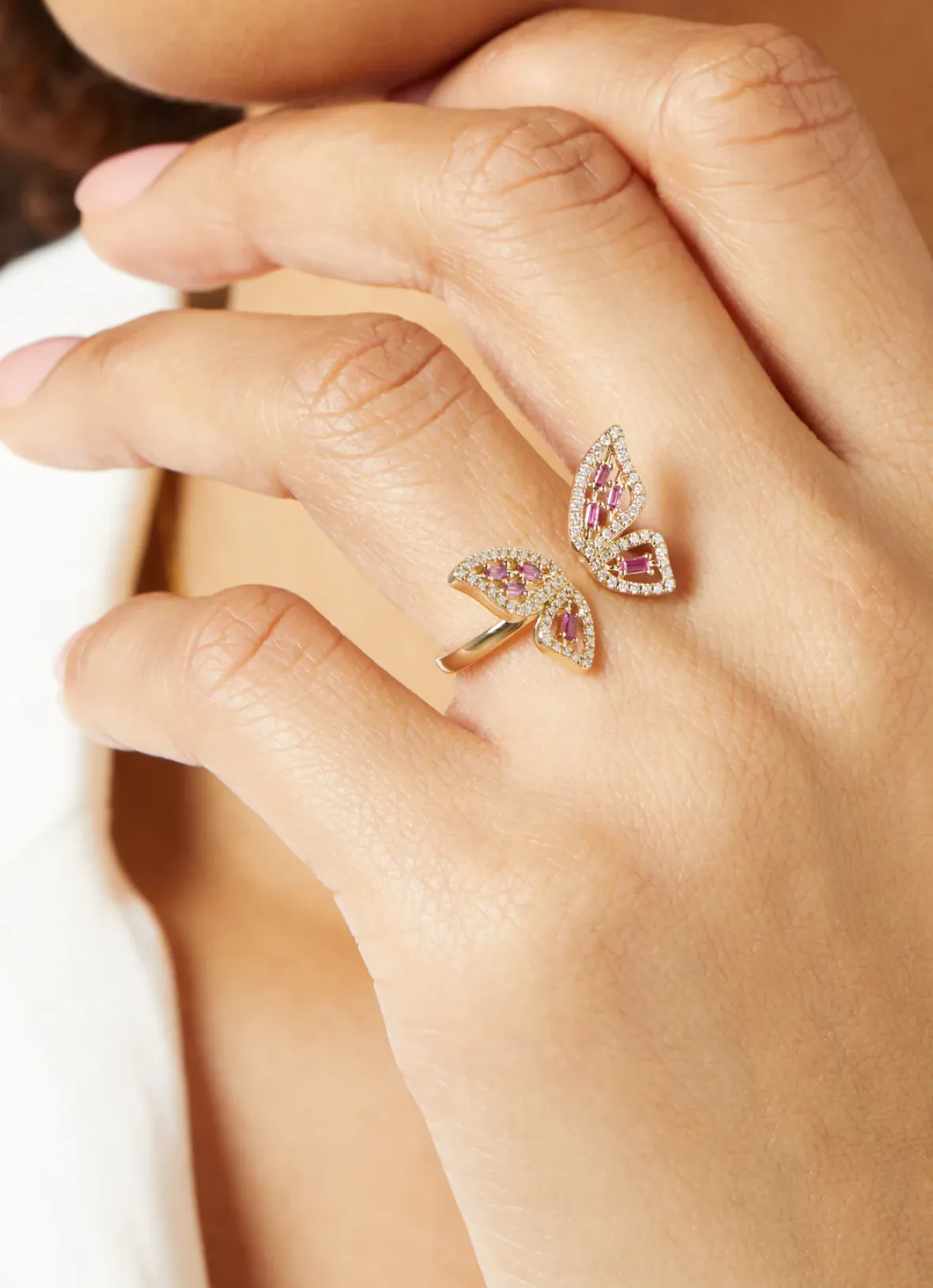 Diamond Point Geelgouden Ringen|Ringen Met Kleurstenen<Geelgouden ring, 0.19 ct roze saffier, Butterfly Kisses