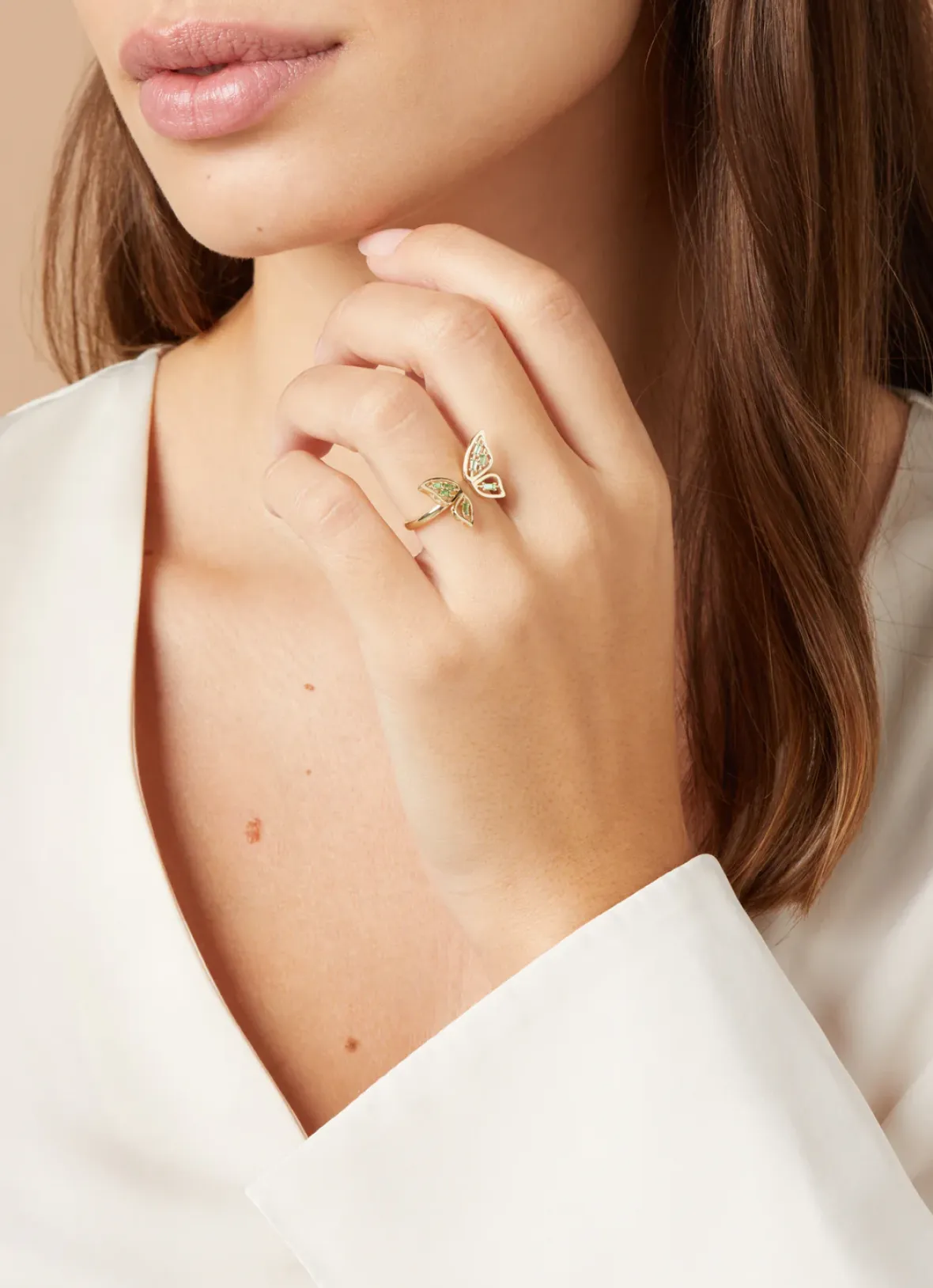 Diamond Point Geelgouden Ringen|Ringen Met Kleurstenen<Geelgouden ring, 0.16 ct tsavoriet, Butterfly Kisses