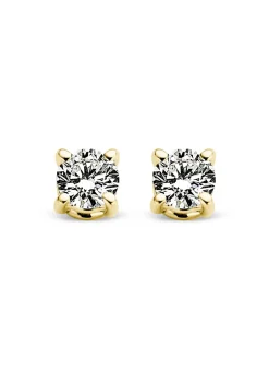 Diamond Point Solitair C|Solitair Classic<Geelgouden solitair oorstekers, 0.14 ct diamant, Groeibriljant