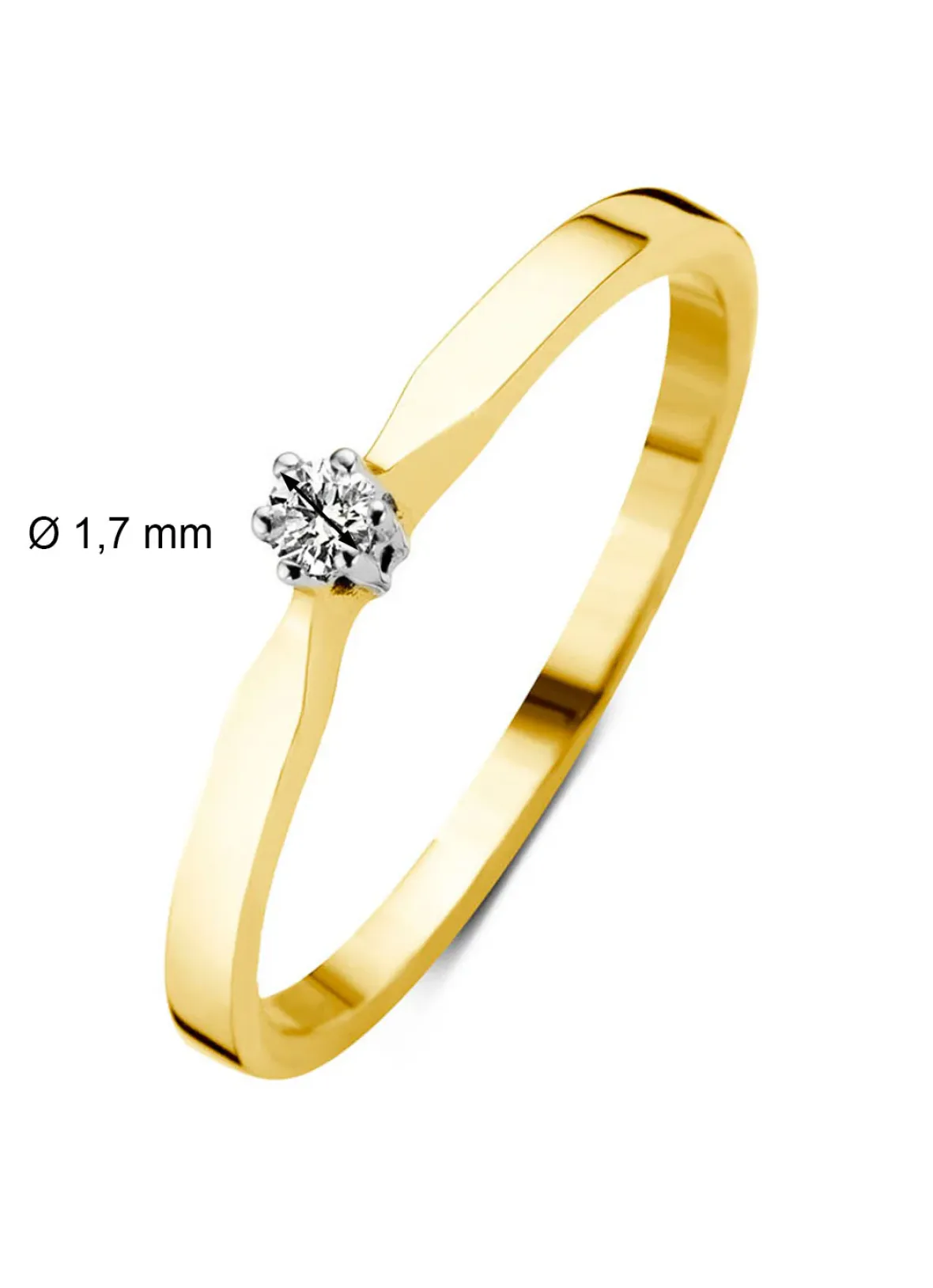 Diamond Point Solitair C|Solitair Classic<Geelgouden solitairring, 0.03 ct diamant, Groeibriljant