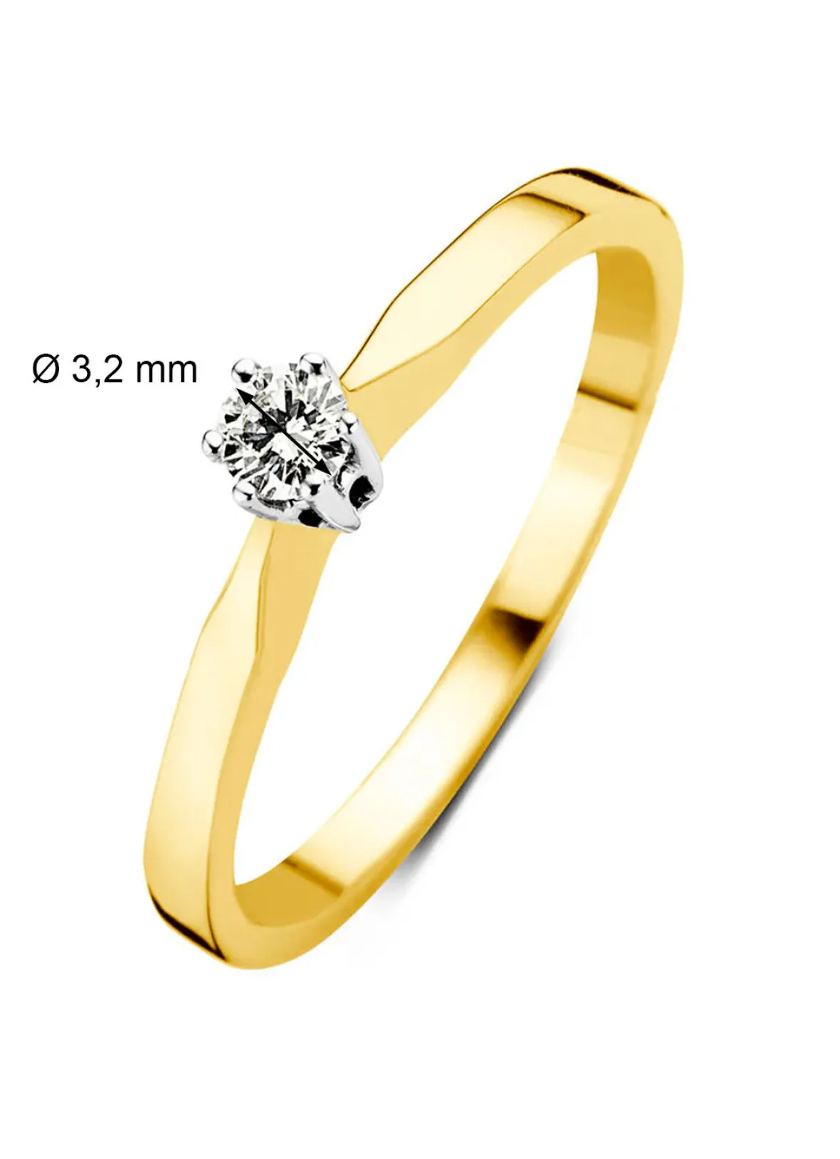 Diamond Point Solitair C|Solitair Classic<Geelgouden solitairring, 0.12 ct diamant, Groeibriljant