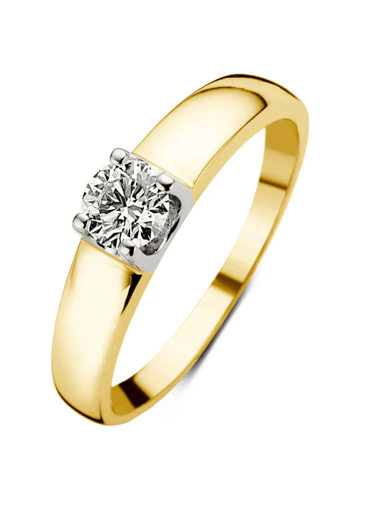 Diamond Point Solitair C|Groeibriljant Ringen<Geelgouden solitairring, 0.45 ct diamant, Groeibriljant