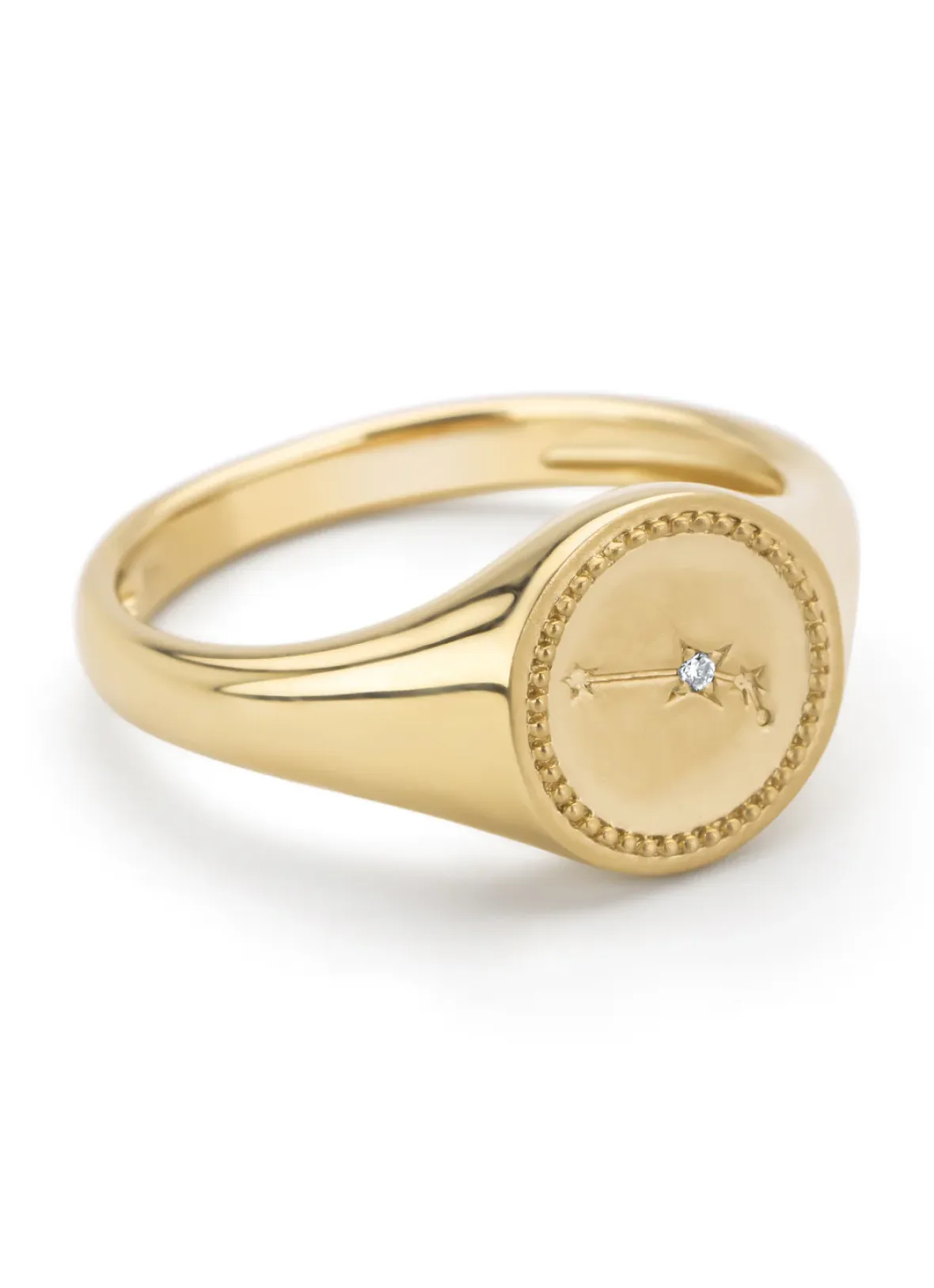 Diamond Point Geelgouden Ringen|Zegelringen<Geelgouden zegelring, Zodiac-Aries (Ram)