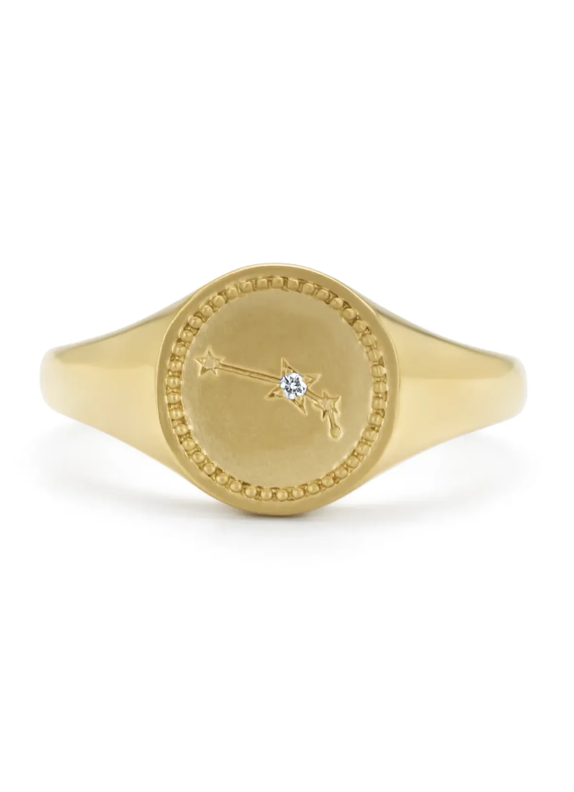 Diamond Point Geelgouden Ringen|Zegelringen<Geelgouden zegelring, Zodiac-Aries (Ram)