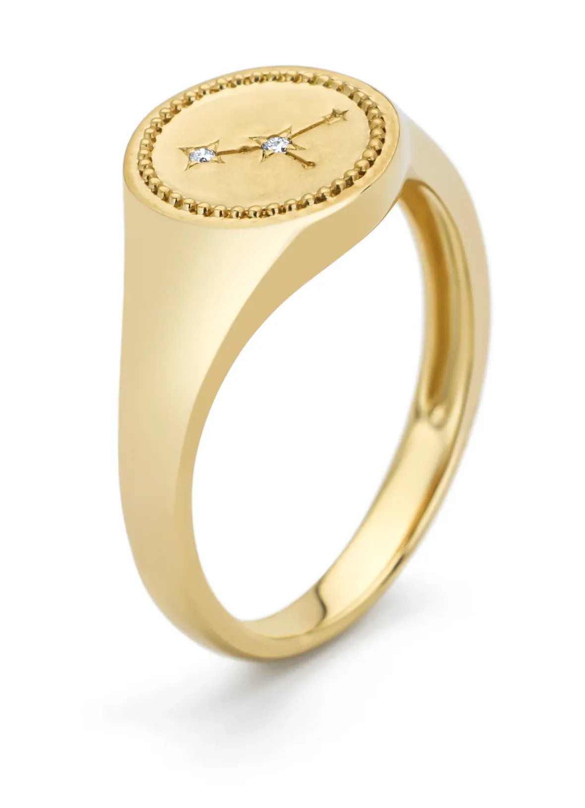 Diamond Point Geelgouden Ringen|Zegelringen<Geelgouden zegelring, Zodiac-Cancer (Kreeft)