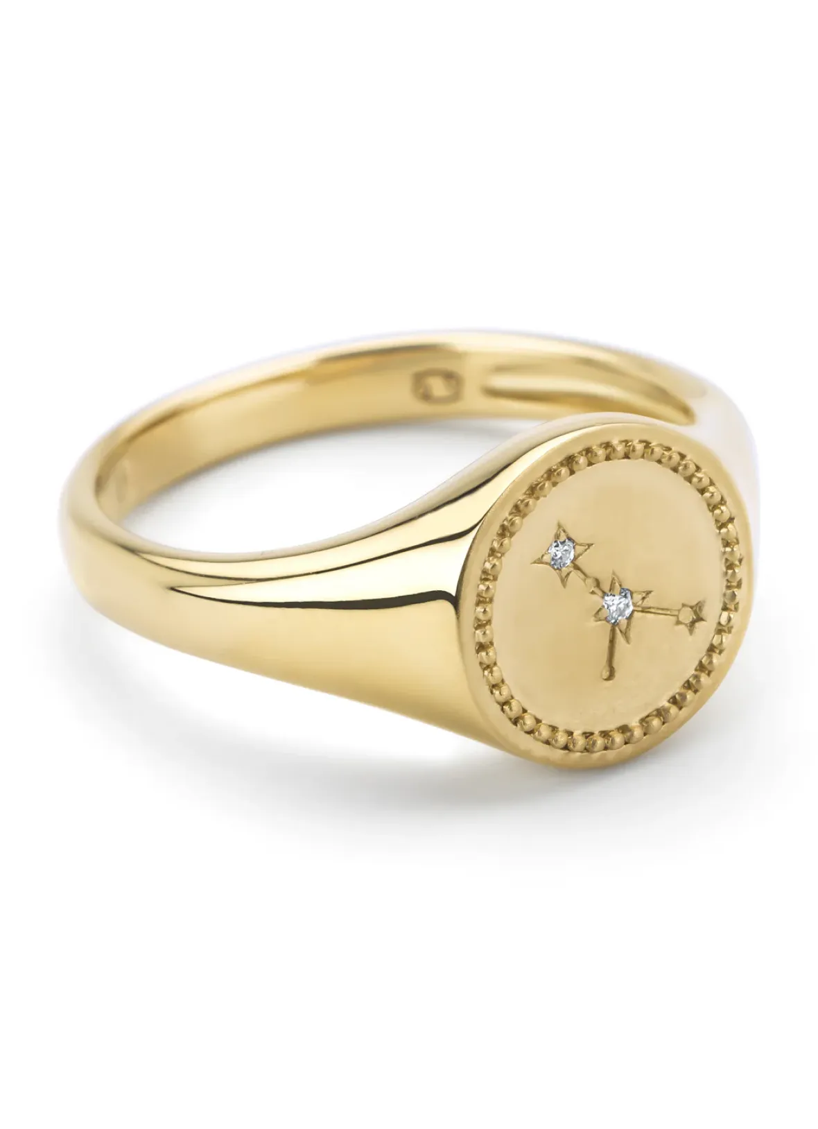 Diamond Point Geelgouden Ringen|Zegelringen<Geelgouden zegelring, Zodiac-Cancer (Kreeft)