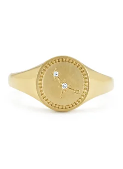 Diamond Point Geelgouden Ringen|Zegelringen<Geelgouden zegelring, Zodiac-Cancer (Kreeft)