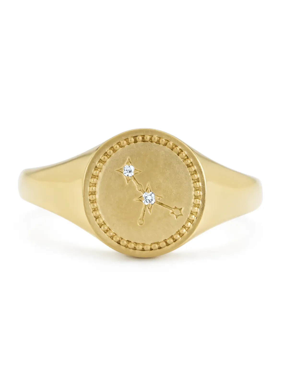 Diamond Point Geelgouden Ringen|Zegelringen<Geelgouden zegelring, Zodiac-Cancer (Kreeft)