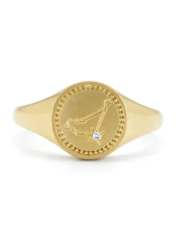 Diamond Point Geelgouden Ringen|Zegelringen<Geelgouden zegelring, Zodiac-Capricorn (Steenbok)