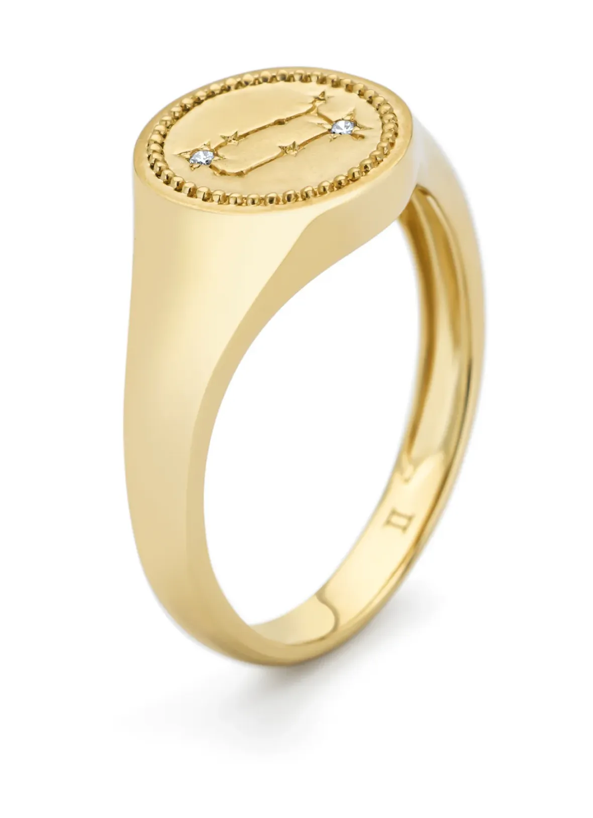 Diamond Point Geelgouden Ringen|Zegelringen<Geelgouden zegelring, Zodiac-Gemini (Tweeling)