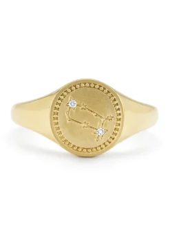 Diamond Point Geelgouden Ringen|Zegelringen<Geelgouden zegelring, Zodiac-Gemini (Tweeling)