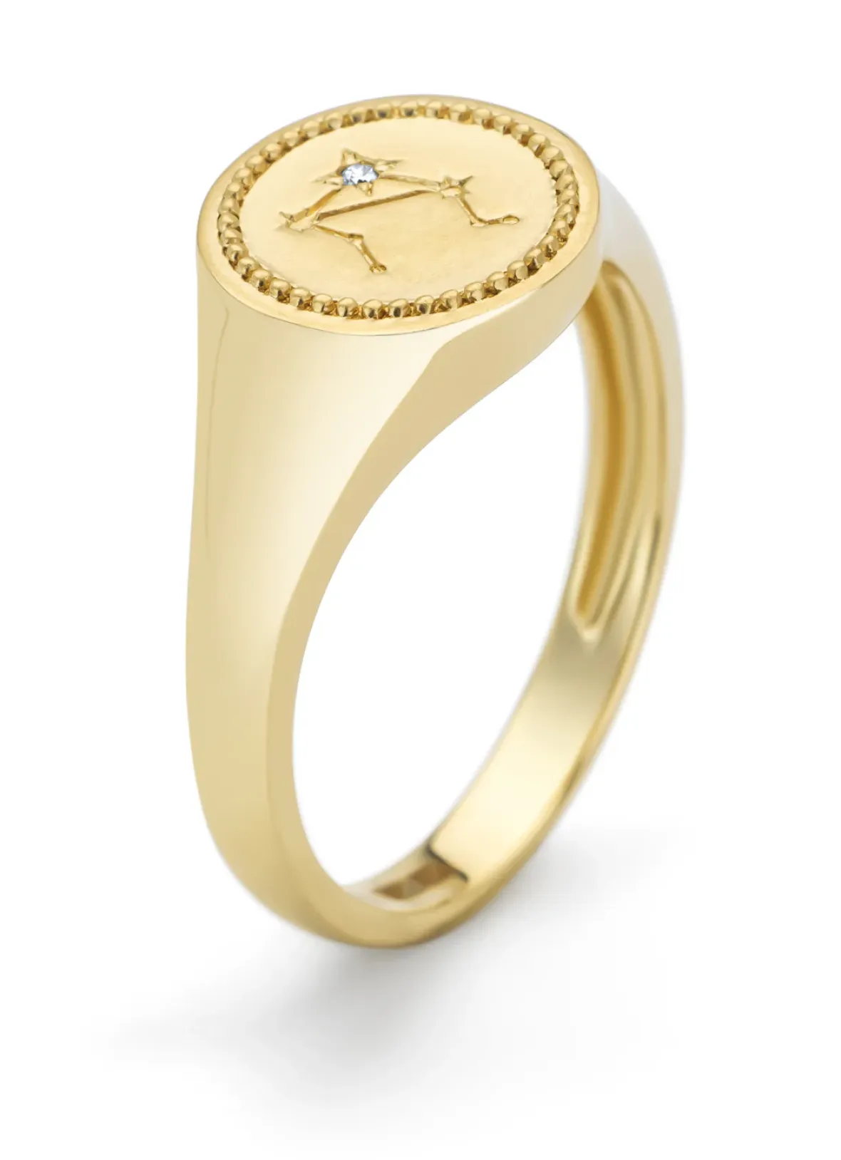 Diamond Point Geelgouden Ringen|Zegelringen<Geelgouden zegelring, Zodiac-Libra (Weegschaal)