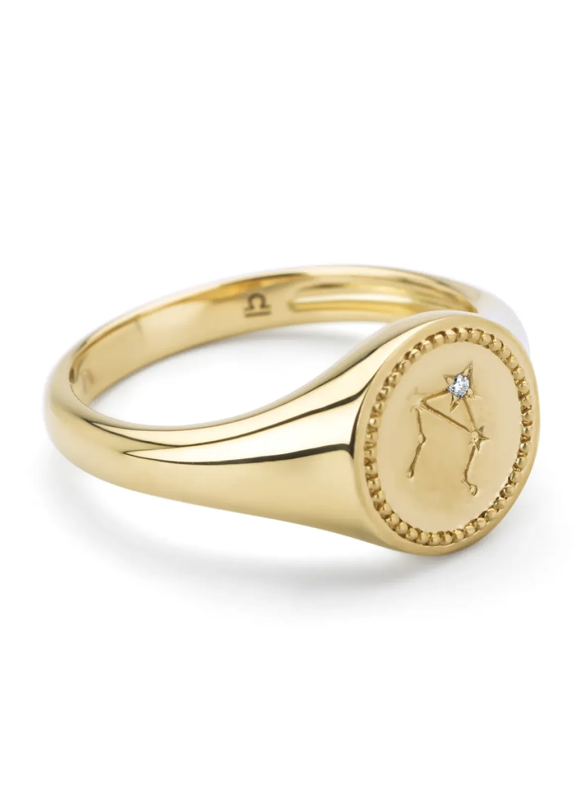 Diamond Point Geelgouden Ringen|Zegelringen<Geelgouden zegelring, Zodiac-Libra (Weegschaal)