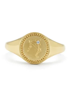 Diamond Point Geelgouden Ringen|Zegelringen<Geelgouden zegelring, Zodiac-Libra (Weegschaal)