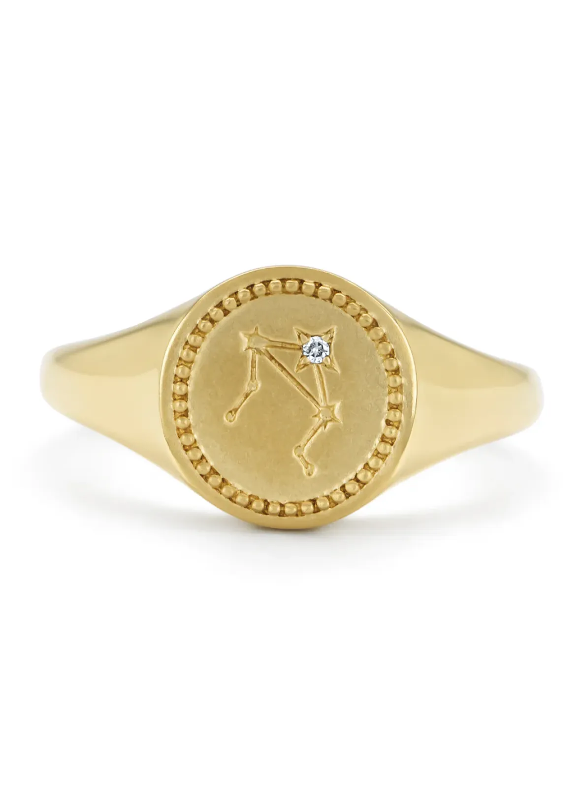 Diamond Point Geelgouden Ringen|Zegelringen<Geelgouden zegelring, Zodiac-Libra (Weegschaal)