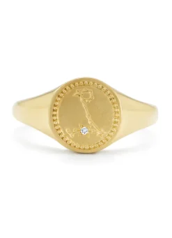Diamond Point Geelgouden Ringen|Zegelringen<Geelgouden zegelring, Zodiac-Pisces (Vissen)