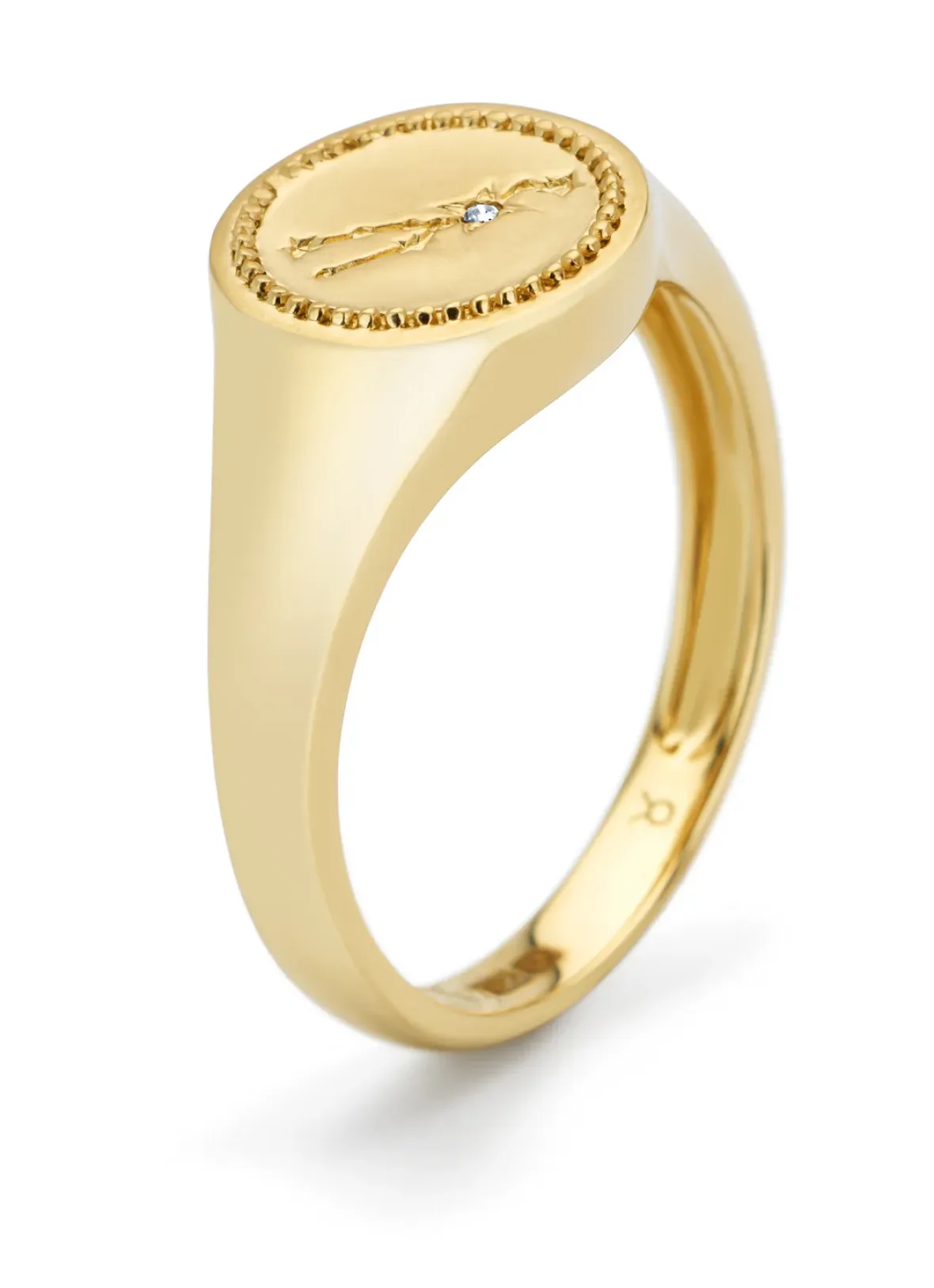 Diamond Point Geelgouden Ringen|Zegelringen<Geelgouden zegelring, Zodiac-Taurus (Stier)