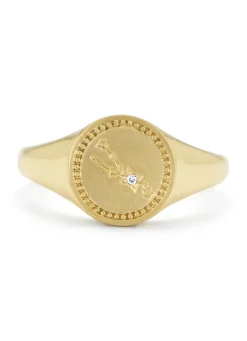 Diamond Point Geelgouden Ringen|Zegelringen<Geelgouden zegelring, Zodiac-Taurus (Stier)