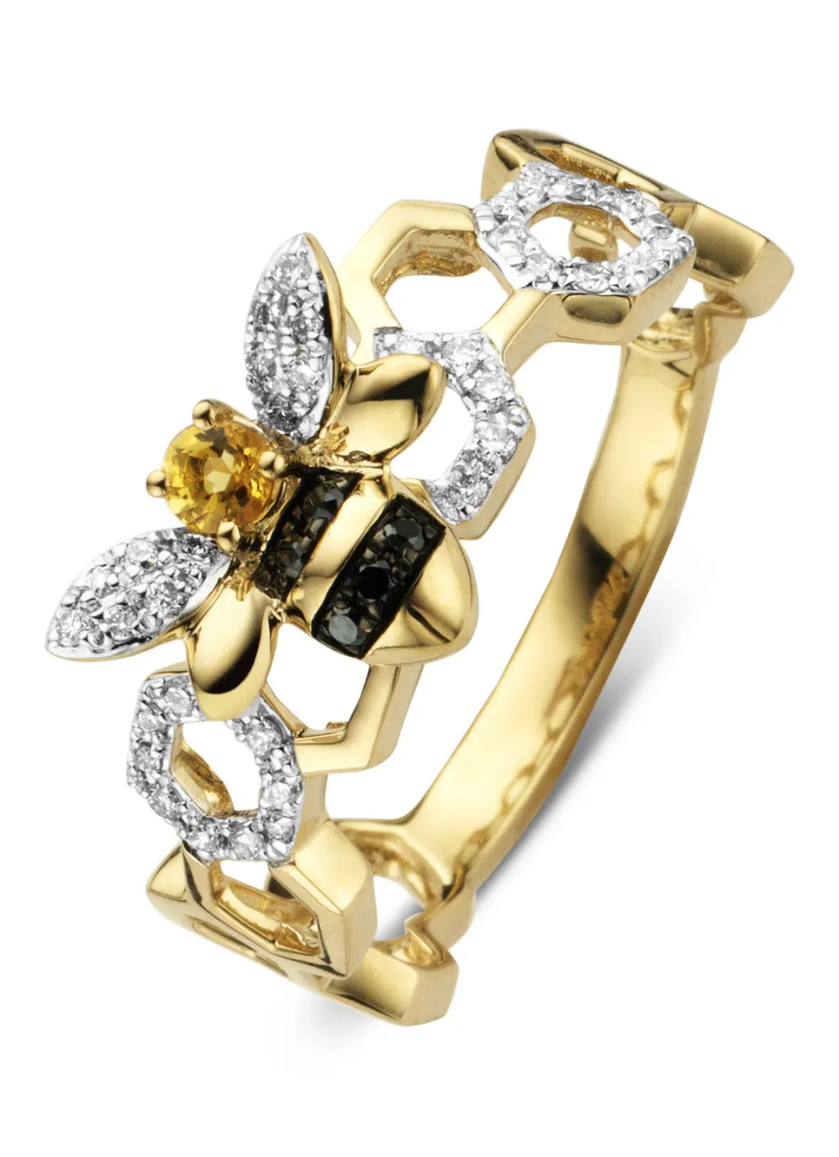 Diamond Point Ringen Met Kleurstenen<Gouden ring, 0.07 ct citrien, Queen Bee