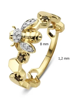 Diamond Point Ringen Met Kleurstenen<Gouden ring, 0.10 ct rookkwarts, Queen Bee
