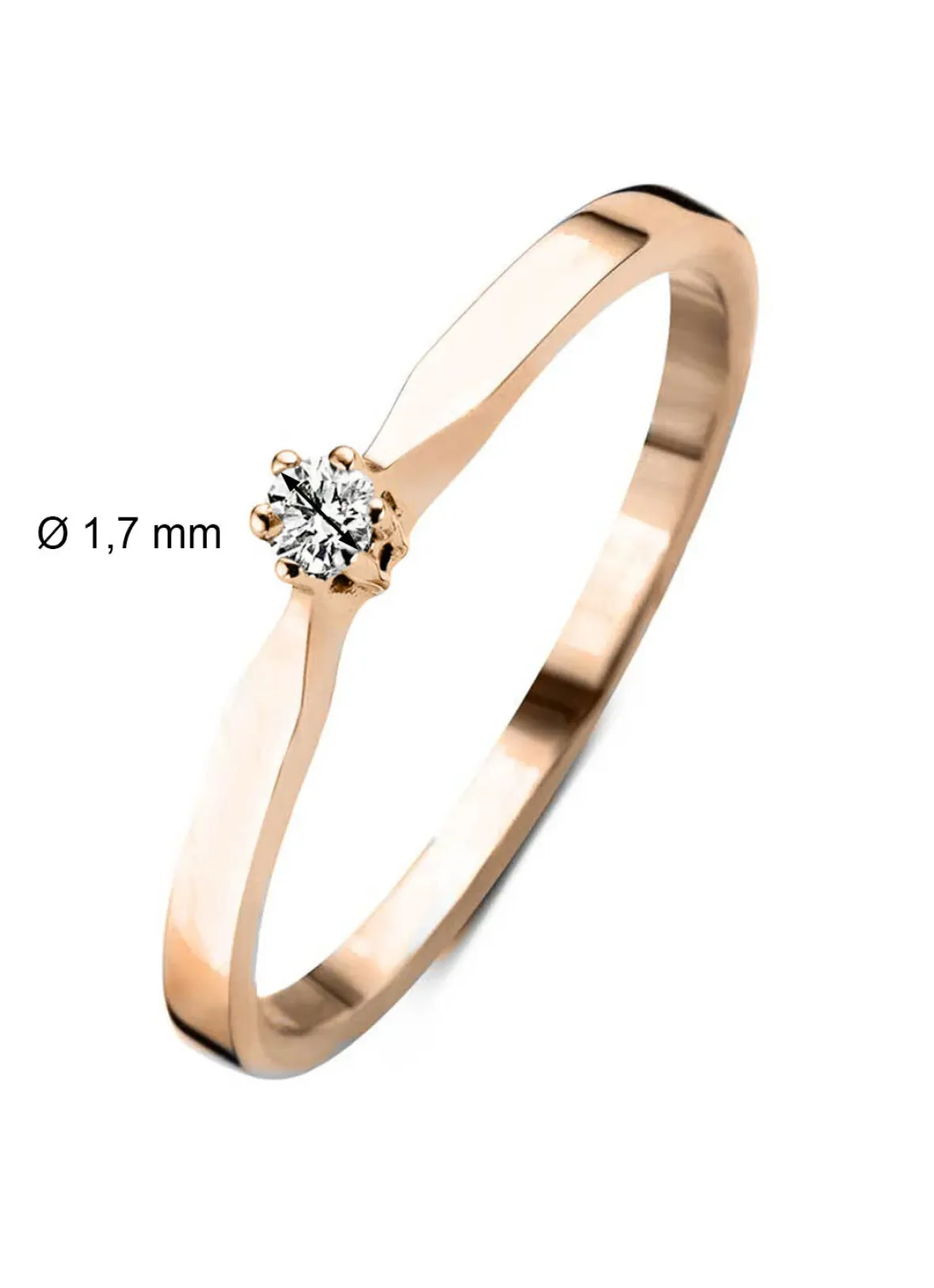 Diamond Point Solitair C|Solitair Classic<Roségouden solitairring, 0.02 ct diamant, Groeibriljant