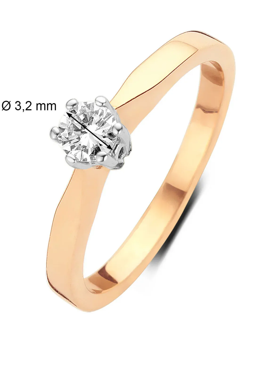 Diamond Point Solitair C|Solitair Classic<Roségouden solitairring, 0.12 ct diamant, Groeibriljant