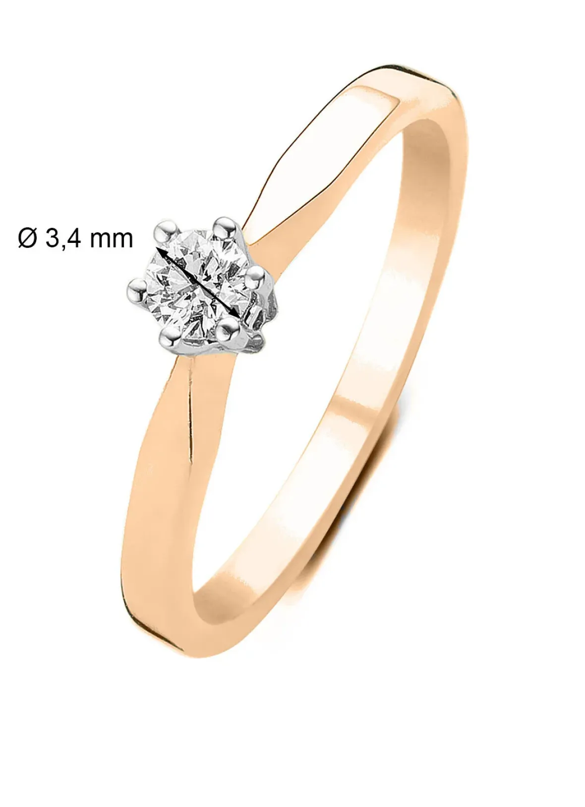 Diamond Point Solitair C|Solitair Classic<Roségouden solitairring, 0.14 ct diamant, Groeibriljant