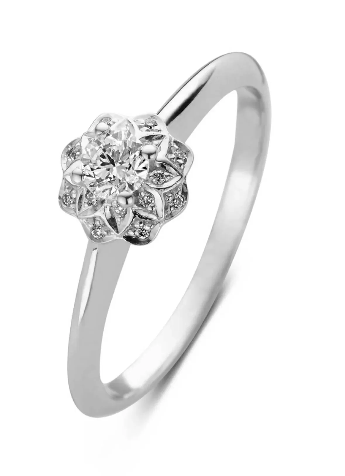 Diamond Point Witgouden Ringen|Diamanten Ringen<Witgouden ring, 0.19 ct diamant, Hearts & Arrows